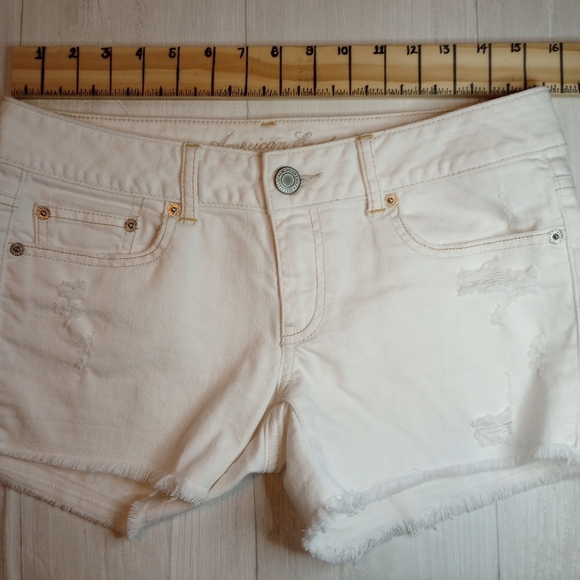 American Eagle Women's Denim Cut Off Shorts Distressed 5 Pocket Stretch White 6 - Picture 13 of 13